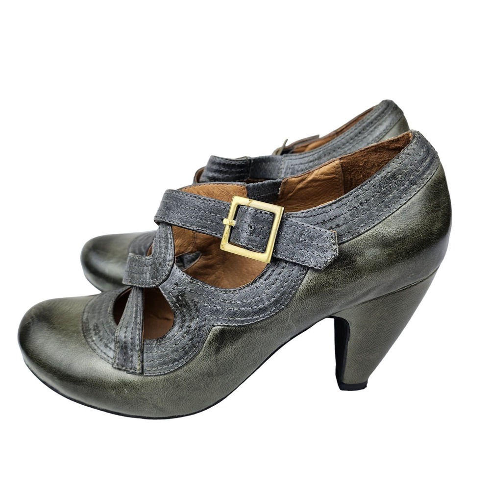 Miz Mooz Retro 40s Antique Gray Leather Mary Janes 8.5